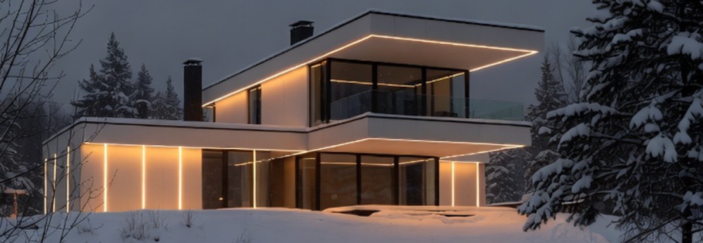 Casa blanca con iluminación exterior