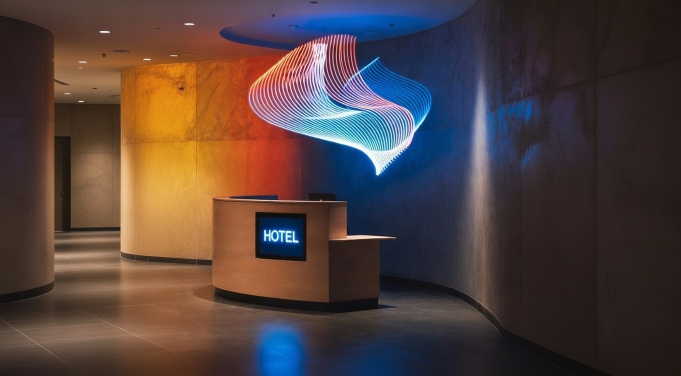 Luminaria colgante Ikon luminaria colgante tecnología CURVE-WAY en recepción de hotel