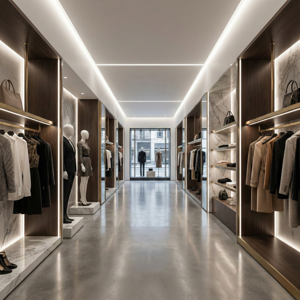 Tecnología Skyled de IKON Tienda de ropa de lujo con iluminación de Tecnología Skyled de IKON